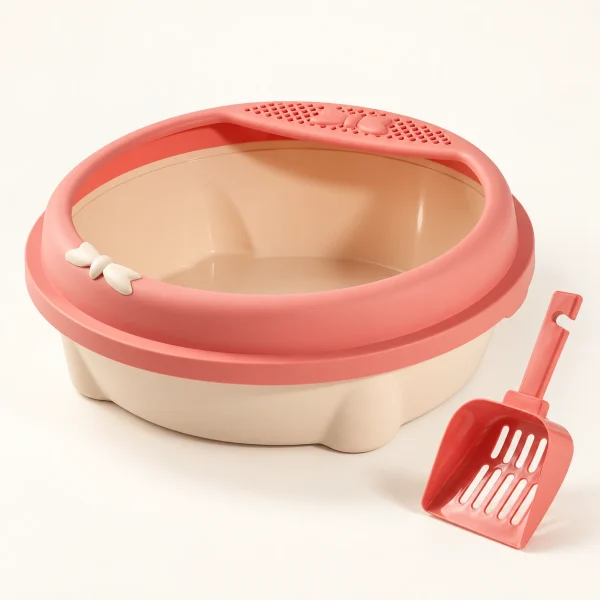 Arenero semicerrado rosa y crema con su pala