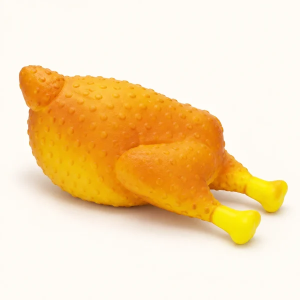 Pollo entero de goma con textura y patas amarillas