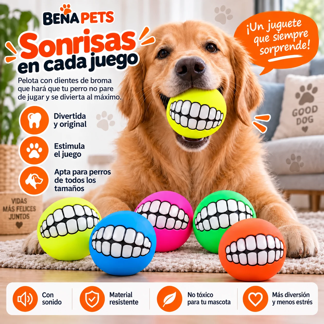 Pelota con dientes de broma para perro - Imagen 3