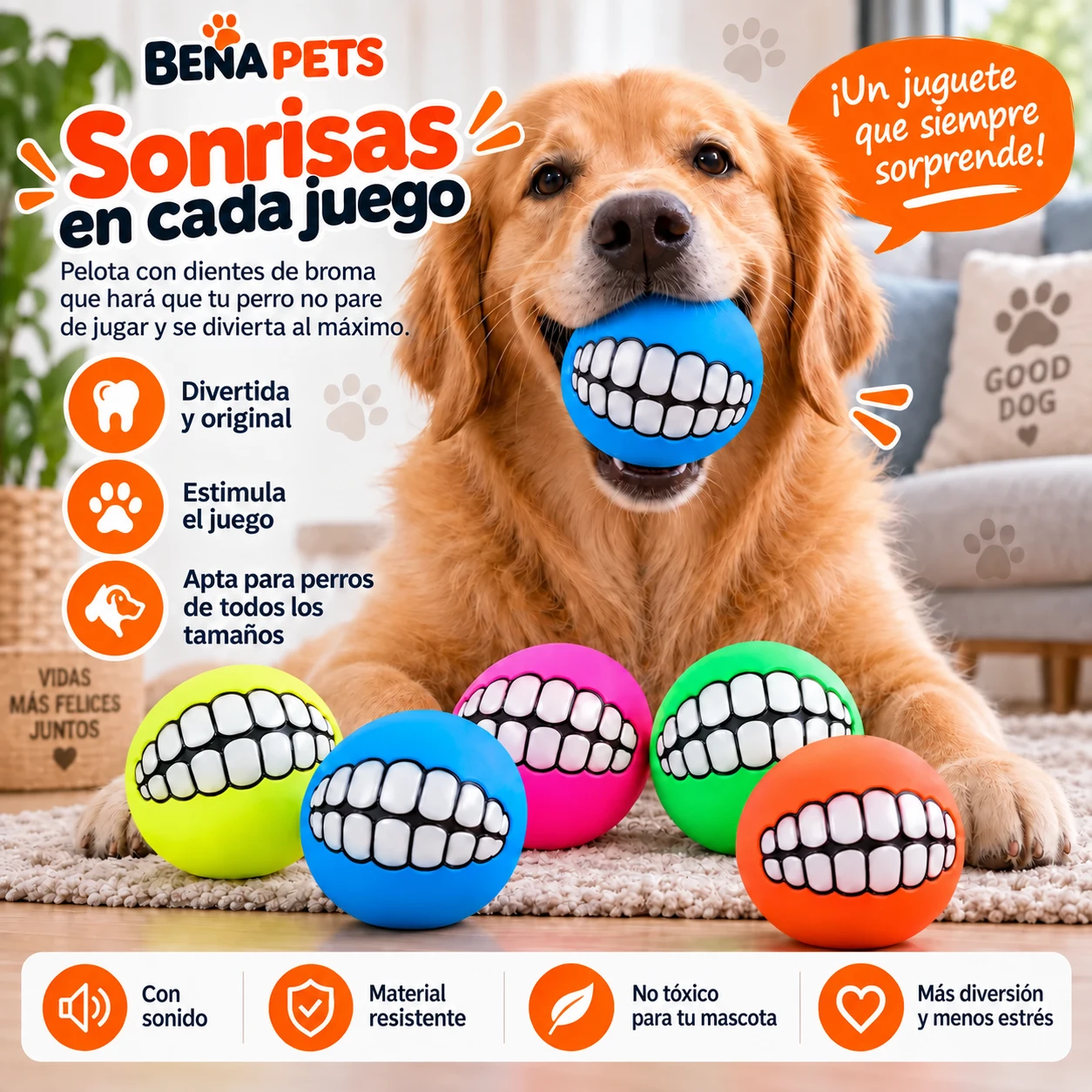 Pelota con dientes de broma para perro - Imagen 4