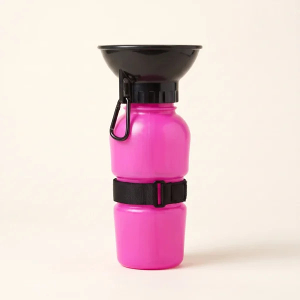 Bebedero portátil para perro, botella rosada de 500 ml