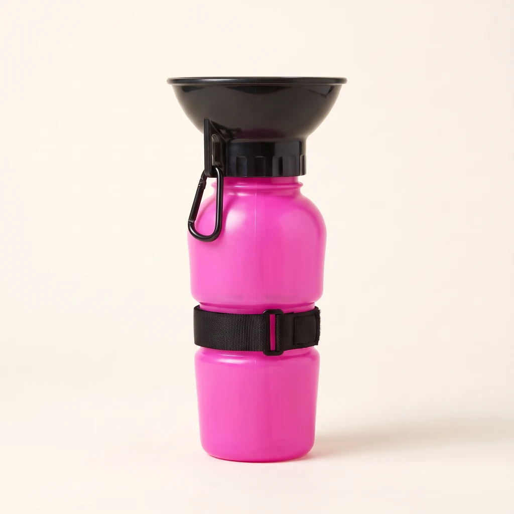 Bebedero portátil para perro, botella rosada de 500 ml