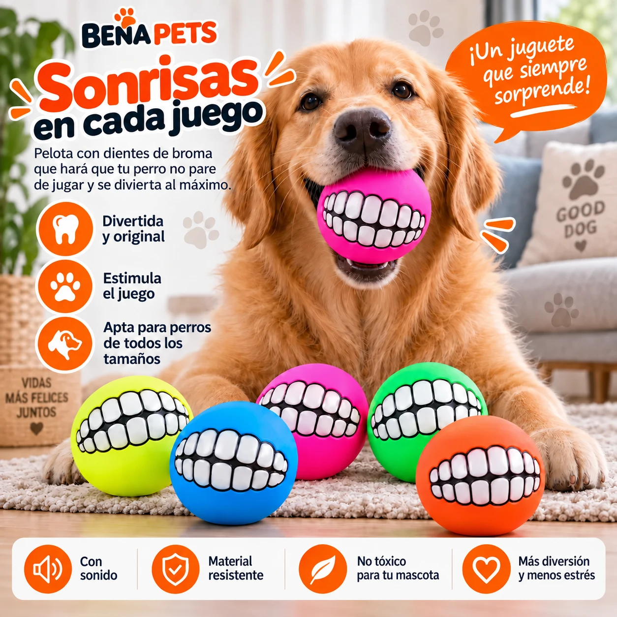 Pelota con dientes de broma para perro - Imagen 5