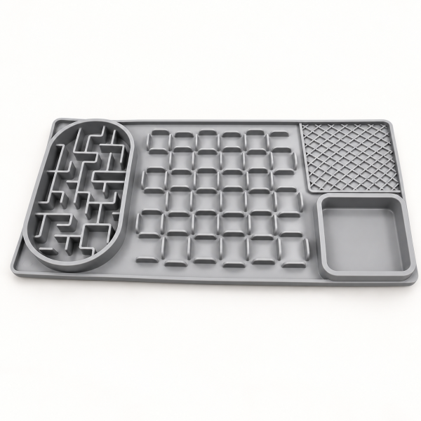 Alfombrilla gris de alimentación con laberinto y cuatro zonas