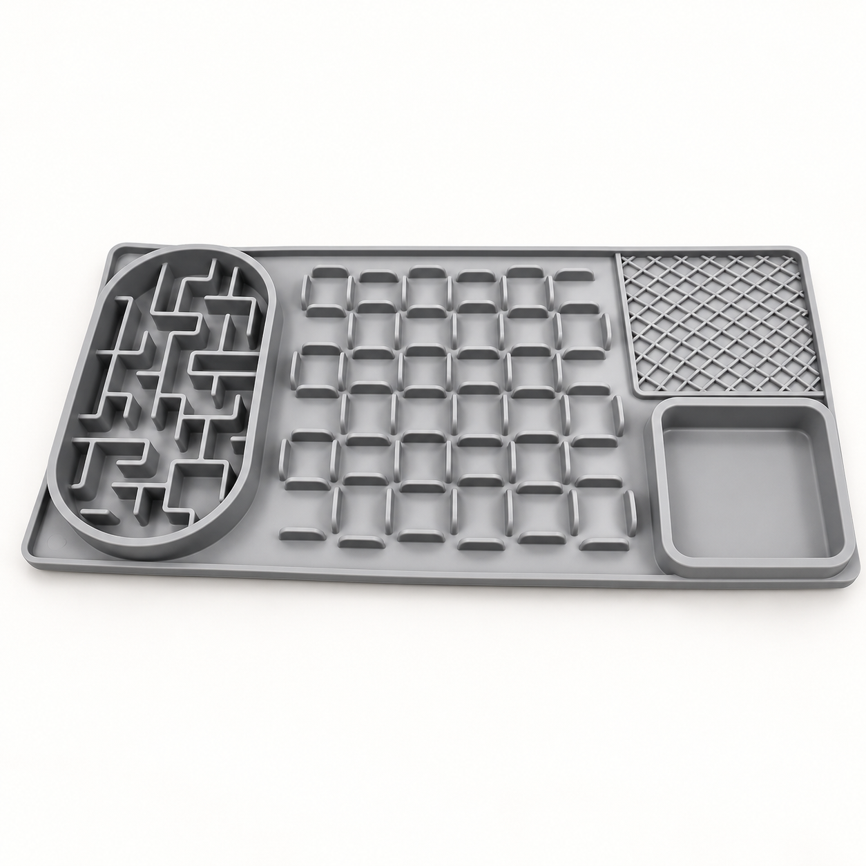 Alfombrilla gris de alimentación con laberinto y cuatro zonas