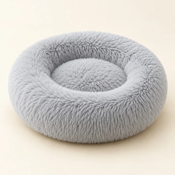 Cama redonda de felpa larga gris de 50 cm