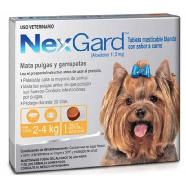 Caja de NexGard de 11,3 mg para perros de 2 a 4 kg con una tableta
