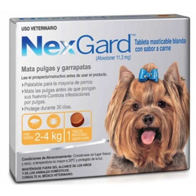 Caja de NexGard de 11,3 mg para perros de 2 a 4 kg con una tableta
