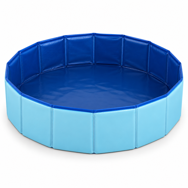Piscina plegable azul para mascotas sobre fondo claro