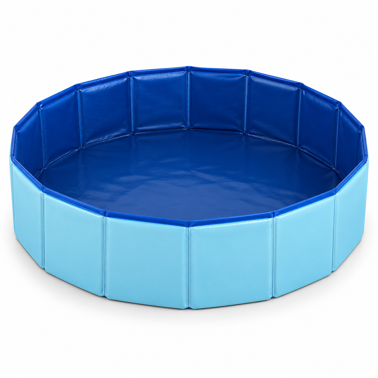 Piscina plegable azul para mascotas sobre fondo claro